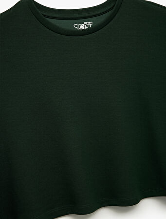Viskon Oversize Uzun Kollu Bisiklet Yaka Crop Spor Sweatshirt