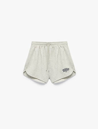 Viskon Karışımlı Rahat Kalıp Yüksek Bel Bağcıklı Baskılı Mini Spor Şort