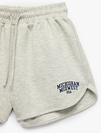 Viskon Karışımlı Rahat Kalıp Yüksek Bel Bağcıklı Baskılı Mini Spor Şort