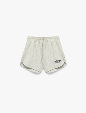 Viskon Karışımlı Rahat Kalıp Yüksek Bel Bağcıklı Baskılı Mini Spor Şort