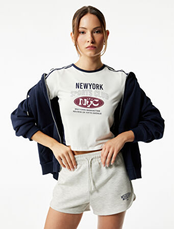 Viskon Karışımlı Rahat Kalıp Yüksek Bel Bağcıklı Baskılı Mini Spor Şort