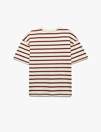 Pamuklu Kısa Kollu Bisiklet Yaka Basic Çizgili Tişört