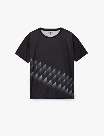 Rahat Kesim Kısa Kollu Desenli Bisiklet Yaka Spor Tişört