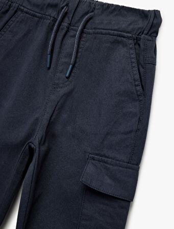 Pamuklu Gabardin Beli Bağcıklı Kargo Pantolon