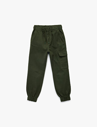 Pamuklu Gabardin Beli Bağcıklı Kargo Pantolon