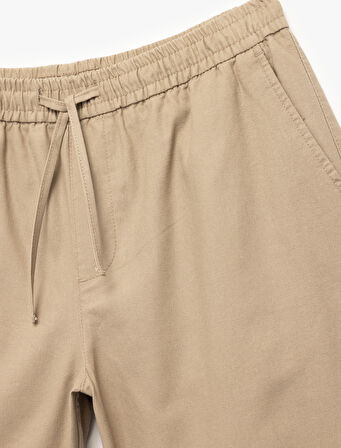 Pamuk Keten Karışımlı Beli Bağcıklı Bermuda Şort