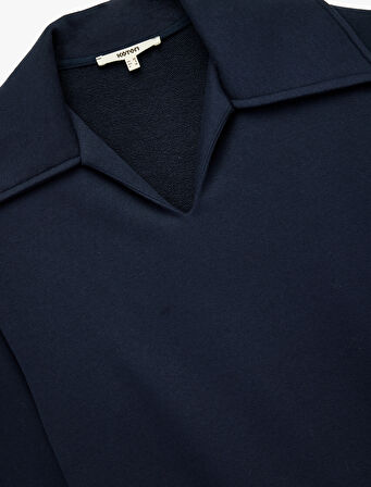 Regular Fit Üç İplik Uzun Kollu Polo Yaka Sweatshirt