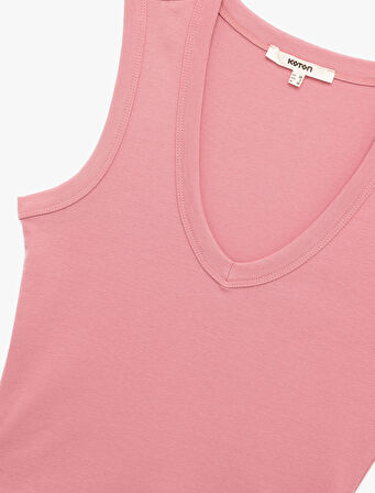 Slim Fit Bisiklet Yaka Pamuklu Ribanalı Kolsuz Bluz