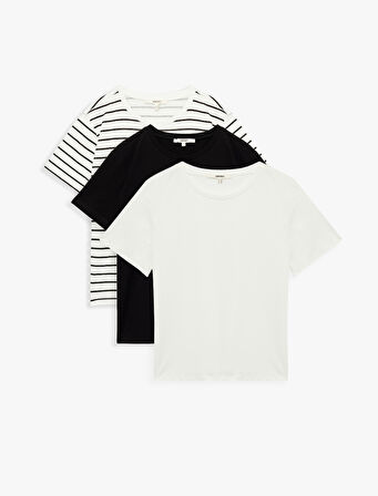 3'lü Pamuklu Kısa Kollu Bisiklet Yaka Tişört Seti