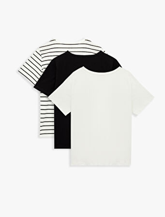 3'lü Pamuklu Kısa Kollu Bisiklet Yaka Tişört Seti