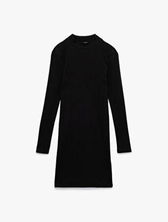Pamuklu Kaşkorse Slim Fit Uzun Kollu Dik Yaka Diz Üstü Elbise
