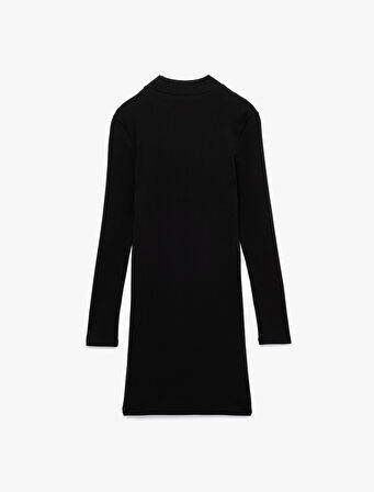 Pamuklu Kaşkorse Slim Fit Uzun Kollu Dik Yaka Diz Üstü Elbise