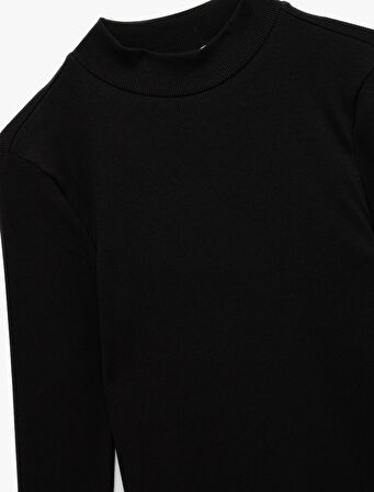 Pamuklu Kaşkorse Slim Fit Uzun Kollu Dik Yaka Diz Üstü Elbise