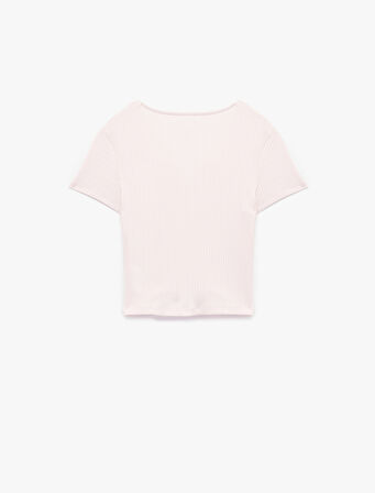 Slim Fit Kısa Kollu Dantelli Pamuklu V Yaka Tişört