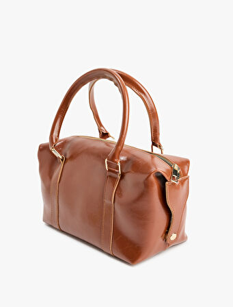 Metal Aksesuarlı Tokalı Fermuarlı Suni Deri El Çantası