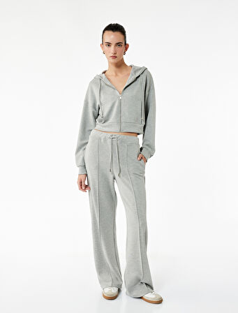 Modal Kumaş Cepli Uzun Kollu Fermuarlı Kapüşonlu Sweatshirt