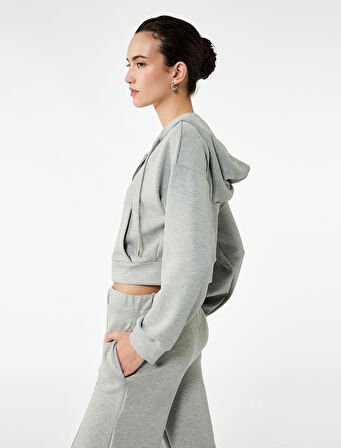 Modal Kumaş Cepli Uzun Kollu Fermuarlı Kapüşonlu Sweatshirt