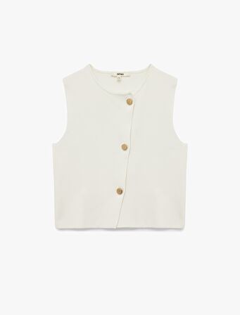 Düğmeli Bisiklet Yaka Kolsuz Triko Yelek