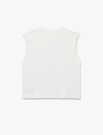 Gold Düğme Detaylı Cepli Kolsuz Bisiklet Yaka Triko Yelek