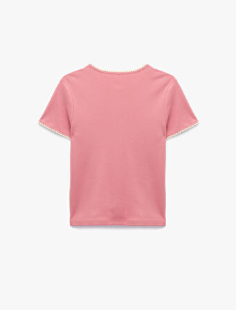 Pamuklu Slim Fit Kısa Kollu Bisiklet Yaka Kroşe Detaylı Tişört