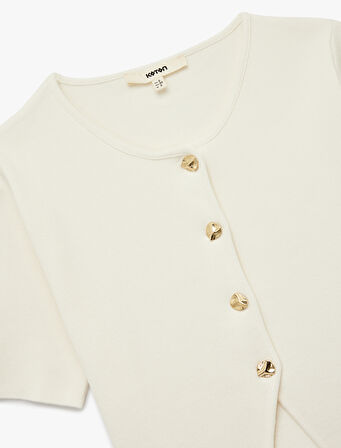 Asimetrik Kısa Kollu Bisiklet Yaka Düğmeli Hırka