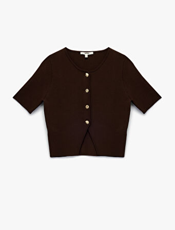 Asimetrik Kısa Kollu Bisiklet Yaka Düğmeli Hırka