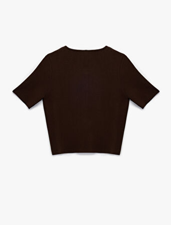 Asimetrik Kısa Kollu Bisiklet Yaka Düğmeli Hırka