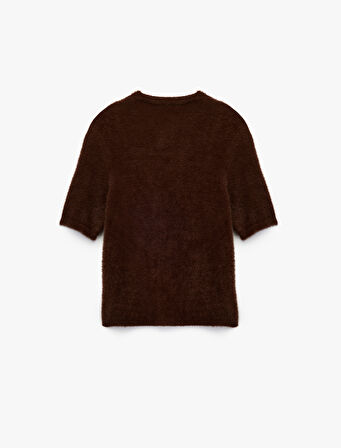 Kısa Kollu Bisiklet Yaka Peluş Triko Hırka