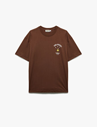 Kısa Kollu Bisiklet Yaka Snoopy Baskılı Lisanslı Tişört