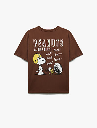 Kısa Kollu Bisiklet Yaka Snoopy Baskılı Lisanslı Tişört