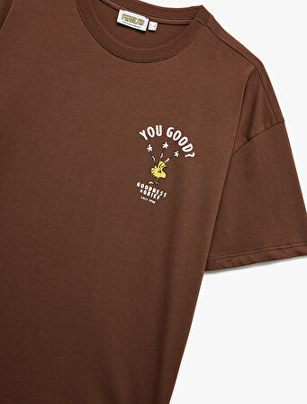 Kısa Kollu Bisiklet Yaka Snoopy Baskılı Lisanslı Tişört