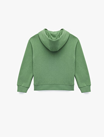 Şardonlu Uzun Kollu Kapşonlu Baskılı Sweatshirt