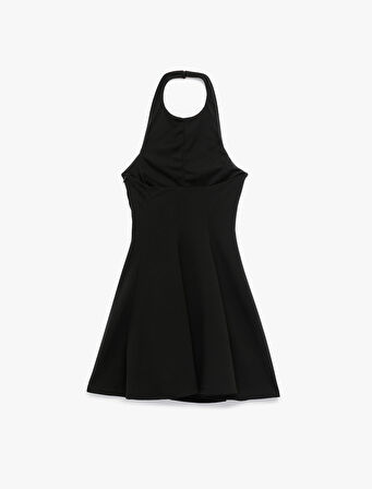 Kolsuz Halter Yaka Volanlı Mini Elbise