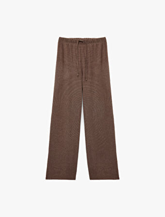 Bürümcük Kumaş Rahat Kalıp Beli Bağcıklı Düz Bol Paça Pantolon