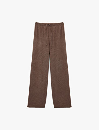 Bürümcük Kumaş Rahat Kalıp Beli Bağcıklı Düz Bol Paça Pantolon