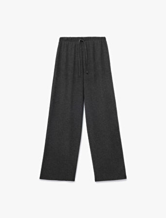 Bürümcük Kumaş Rahat Kalıp Beli Bağcıklı Düz Bol Paça Pantolon