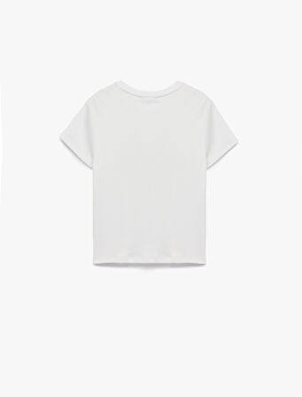 Kısa Kollu Bisiklet Yaka Pamuklu Çiçek Baskılı Tişört