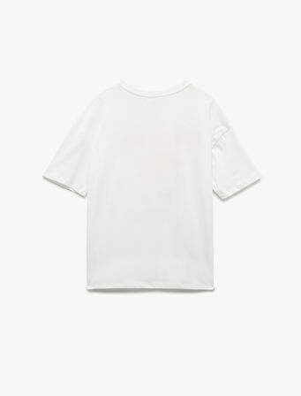 Pamuklu Kısa Kollu Bisiklet Yaka Fiyonklu Hibiskus Baskılı Tişört