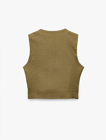 Düğmeli V Yaka Dar Kesim Fleto Cepli Kolsuz Yelek