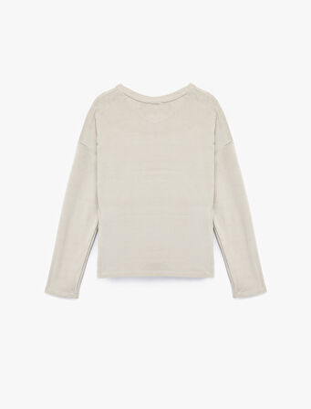 Uzun Kollu Bisiklet Yaka Rahat Kalıp Pijama Üstü