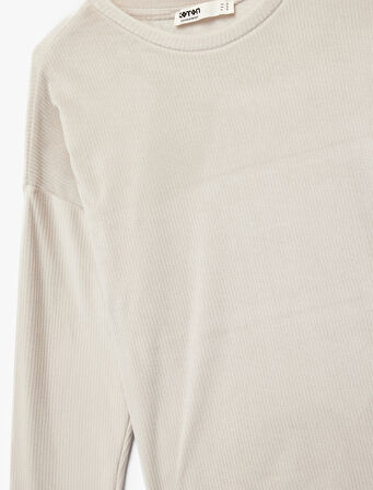 Uzun Kollu Bisiklet Yaka Rahat Kalıp Pijama Üstü