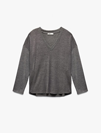 Uzun Kollu Rahat Kalıp V Yaka Pijama Üstü