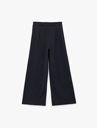 Düğme Detaylı Uzun Geniş Paça Kumaş Pantolon