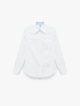 Pamuklu Slim Fit Uzun Kollu İşleme Detaylı Poplin Gömlek