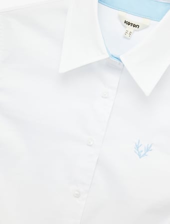 Pamuklu Slim Fit Uzun Kollu İşleme Detaylı Poplin Gömlek