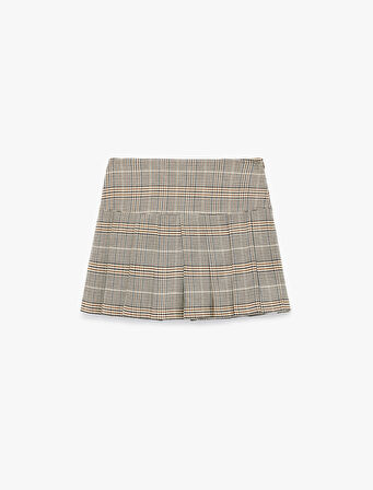 Kalın Piliseli Ekose Mini Etek