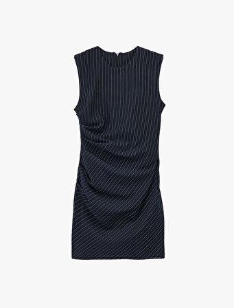 Slim Fit Bisiklet Yaka Drapeli Kolsuz Mini Elbise