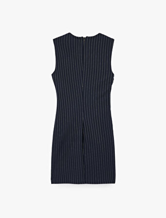 Slim Fit Bisiklet Yaka Drapeli Kolsuz Mini Elbise