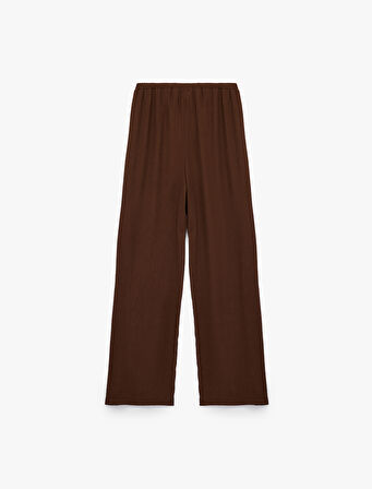 Geniş Paça Rahat Kalıp Beli Bağcıklı Krinkıl Viskon Pantolon