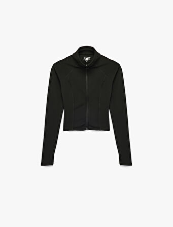 Fermuarlı Uzun Kollu Dik Yaka Slim Fit Spor Sweatshirt